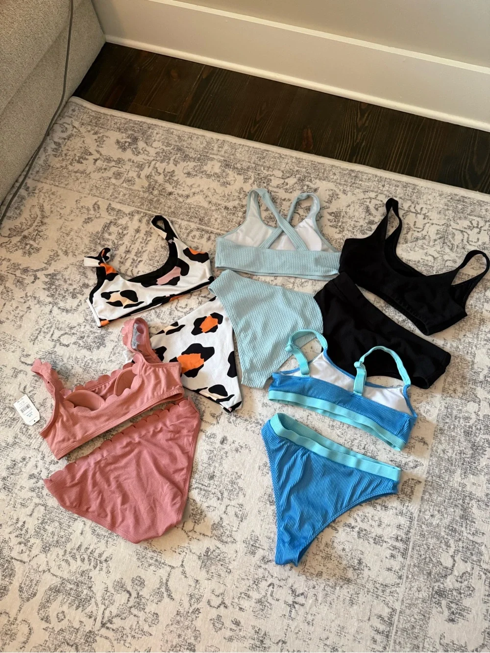 Women's Ribbed Light Blue High-Neck Bikini Set